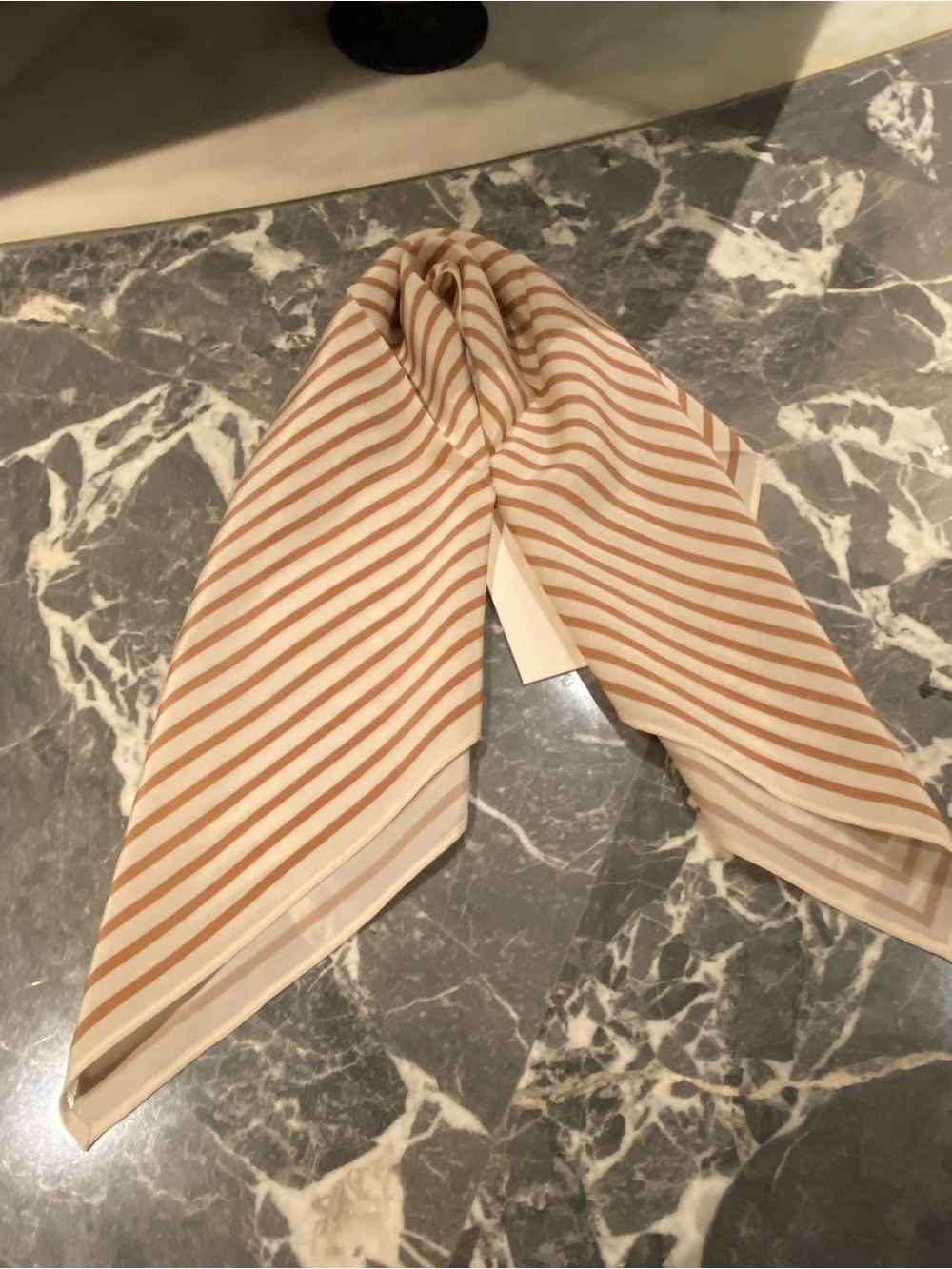 Toteme Cream and Tan Striped Geometric Silk Scarf - Picture 7 of 10